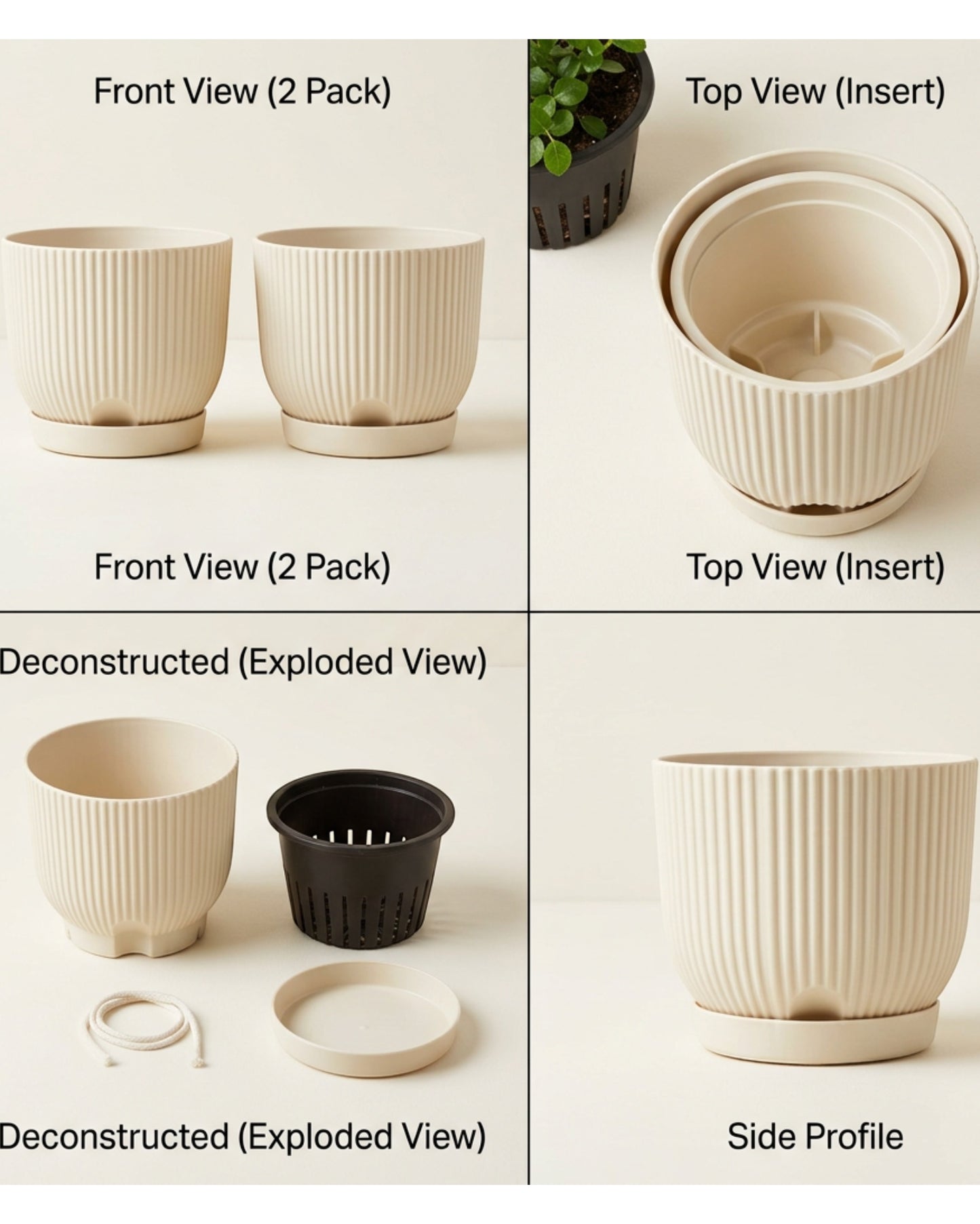 Ridg Self Watering Plastic Planters Cream 6 in 2 Pack