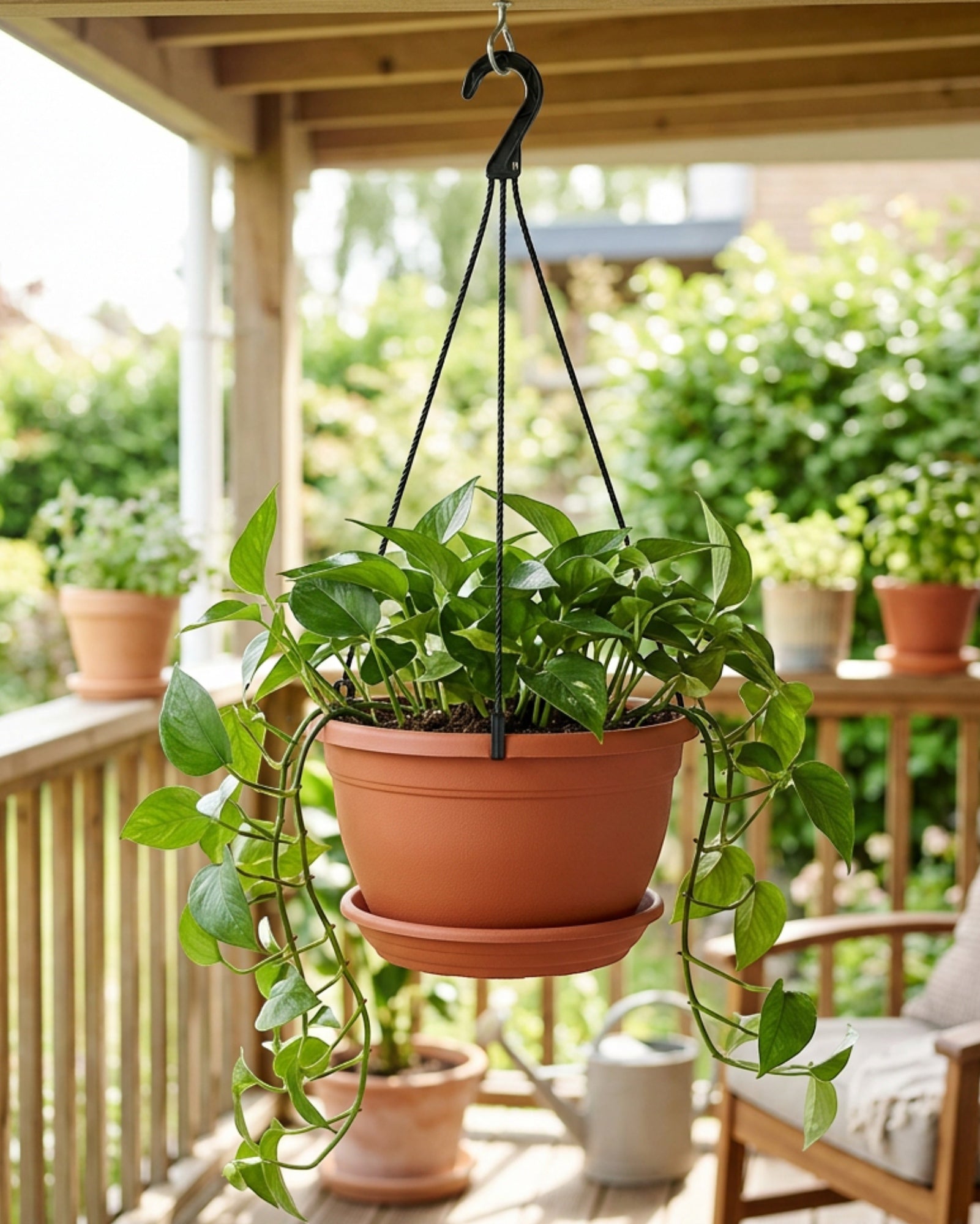 Ridg Hanging Plastic Planter 25 cm Terracotta Color - Lifestyle view