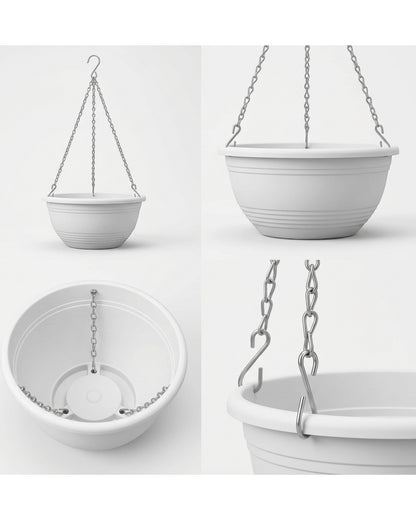 Ridg Hanging Plastic Planter White 9 in with Chain