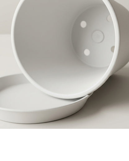 Ridg Plastic Planter Set of 3 with Saucers White - Detail view