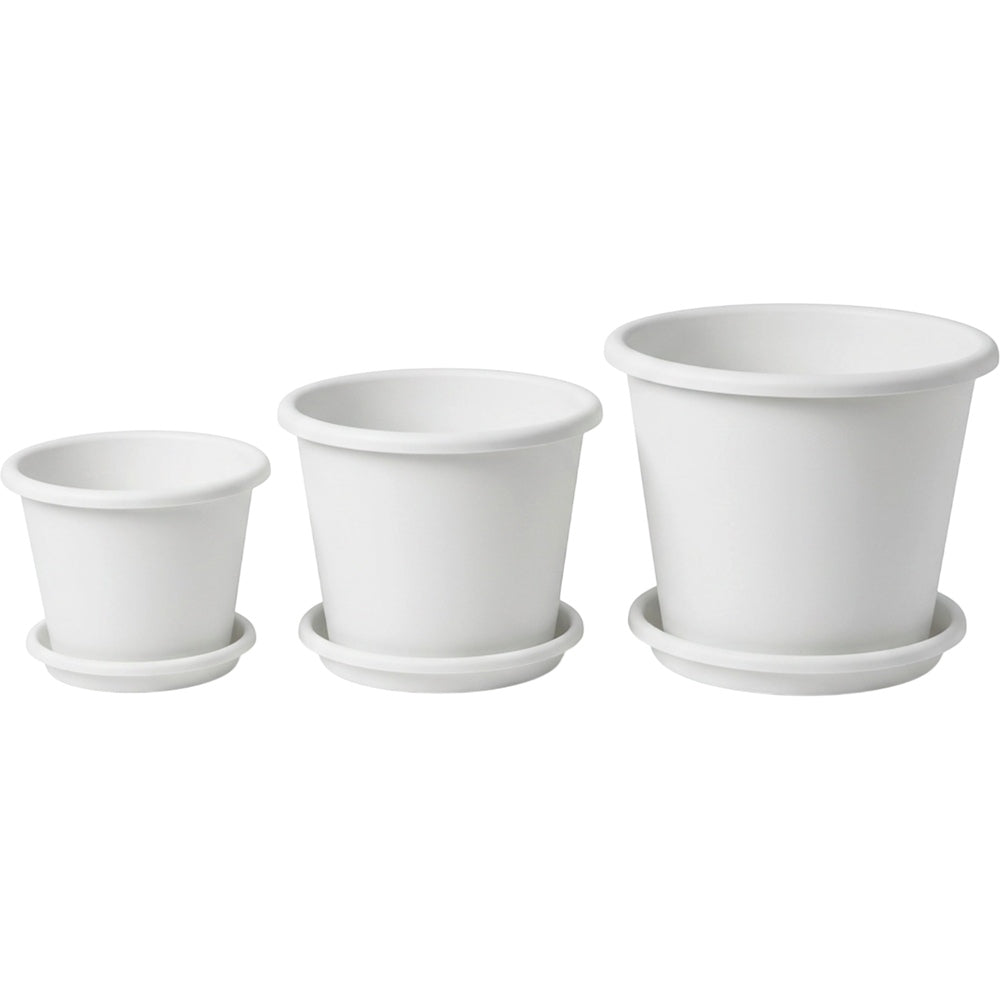 Ridg Plastic Planter Set of 3 with Saucers White - Product view