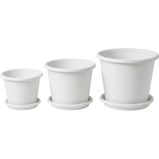 Ridg Plastic Planter Set of 3 with Saucers White - Product view