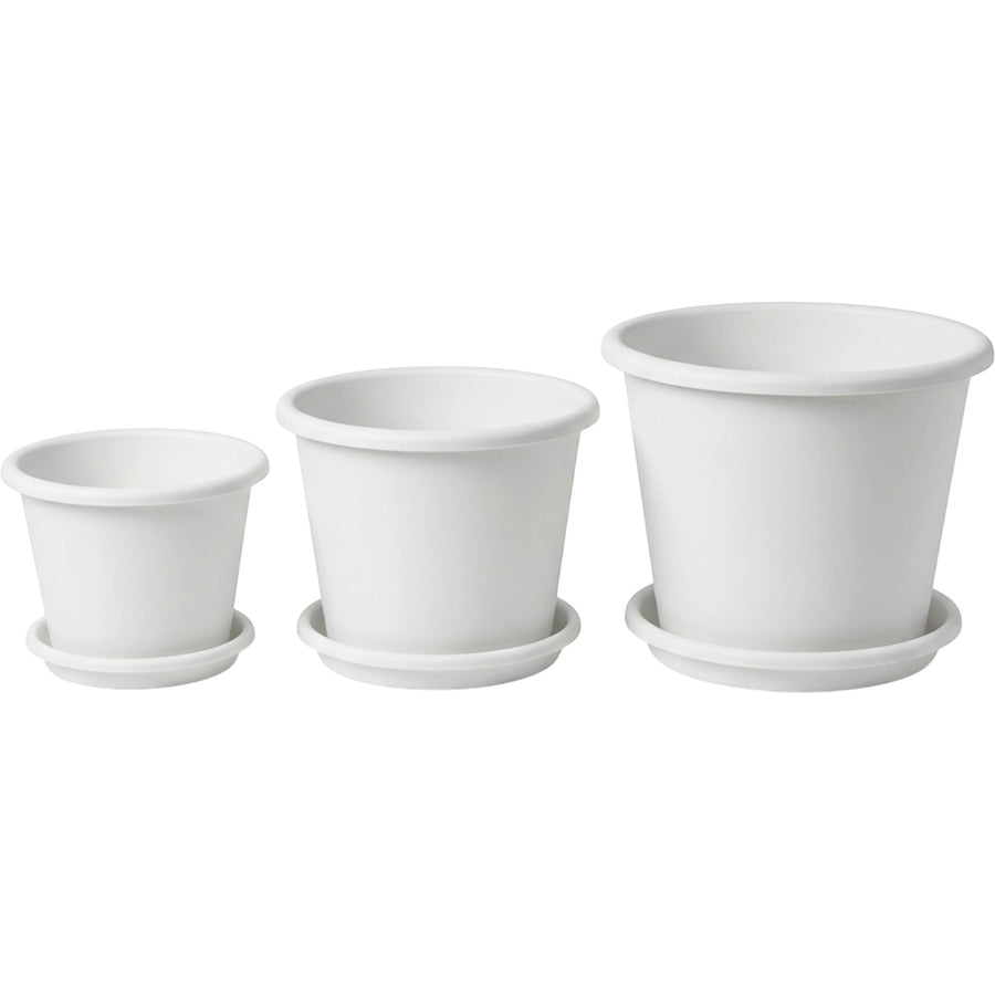 Ridg Plastic Planter Set of 3 with Saucers White