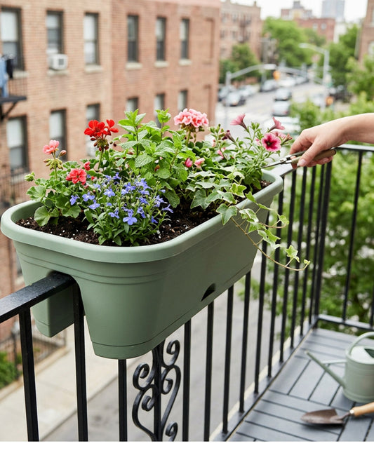 Ridg Railing Plastic Planter Sage 18 in