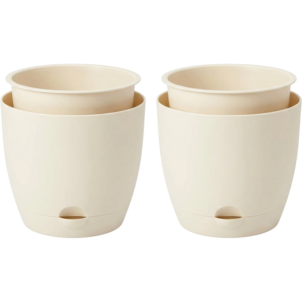Ridg Self Watering Plastic Planters Cream 6 in 2 Pack