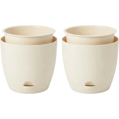 Ridg Self Watering Plastic Planters Cream 6 in 2 Pack