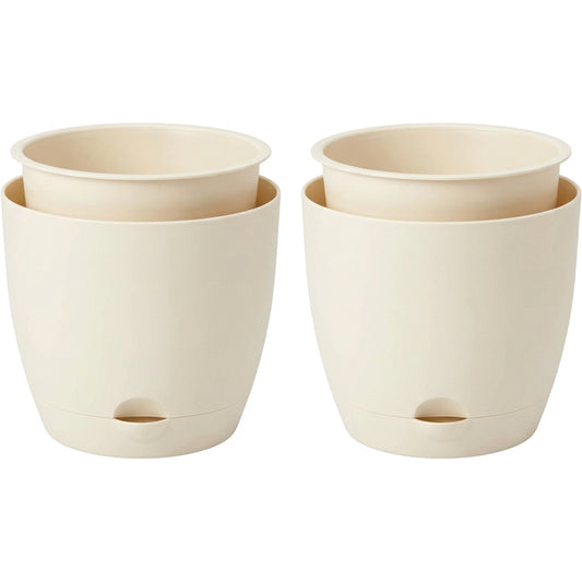 Ridg Self Watering Plastic Planters Cream 6 in 2 Pack