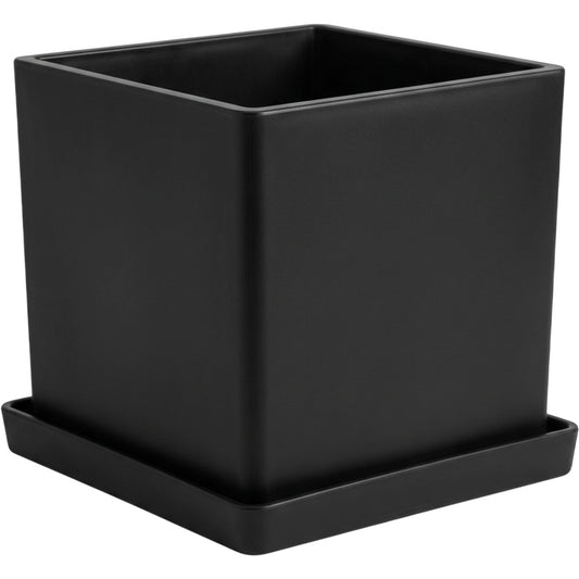 Ridg Square Plastic Planter Black 7 in with Tray