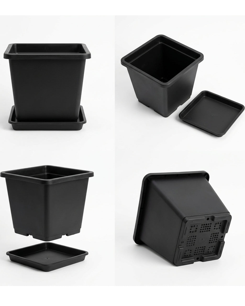 Ridg Square Plastic Planter Black 7 in with Tray