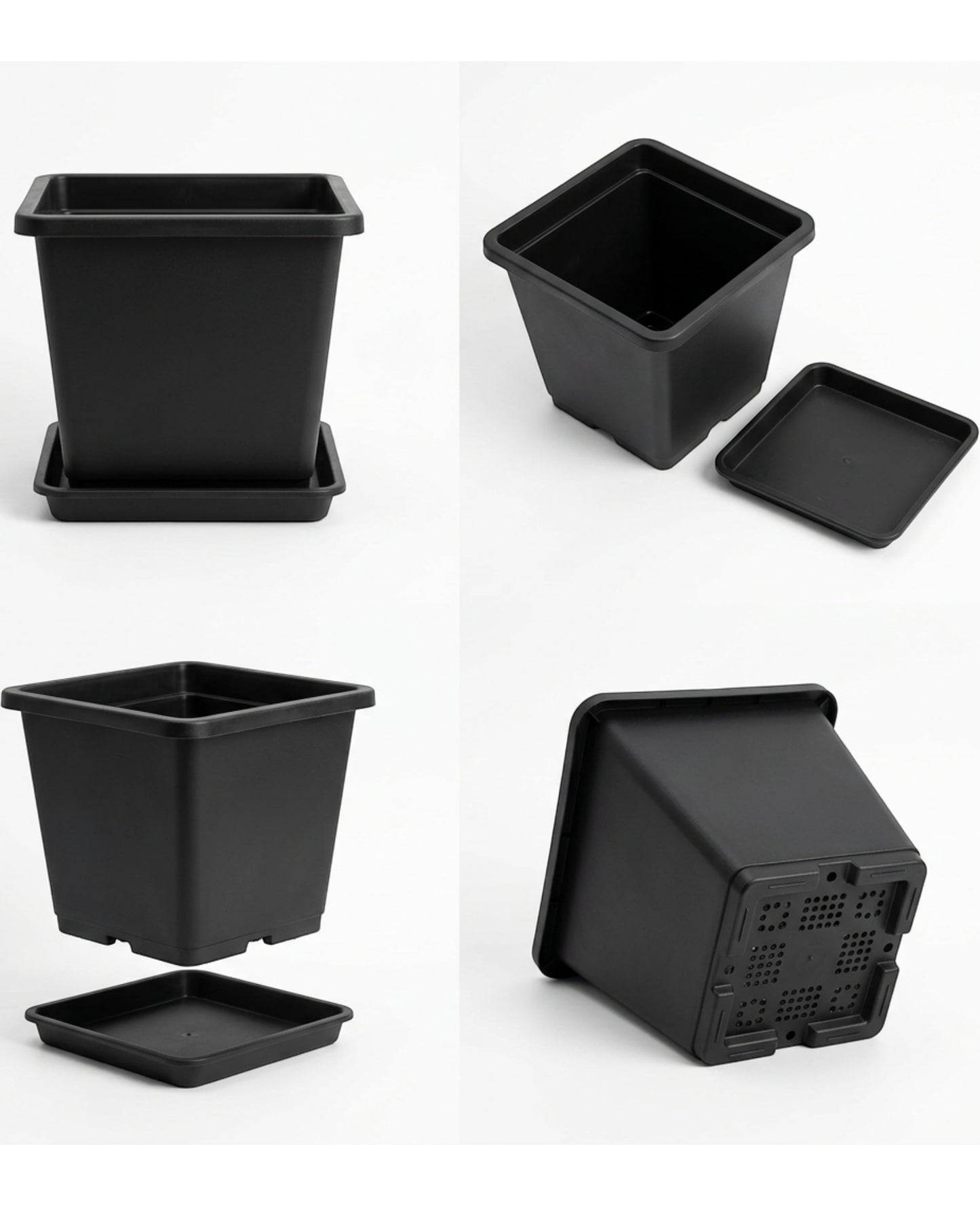 Ridg Square Plastic Planter Black 7 in with Tray