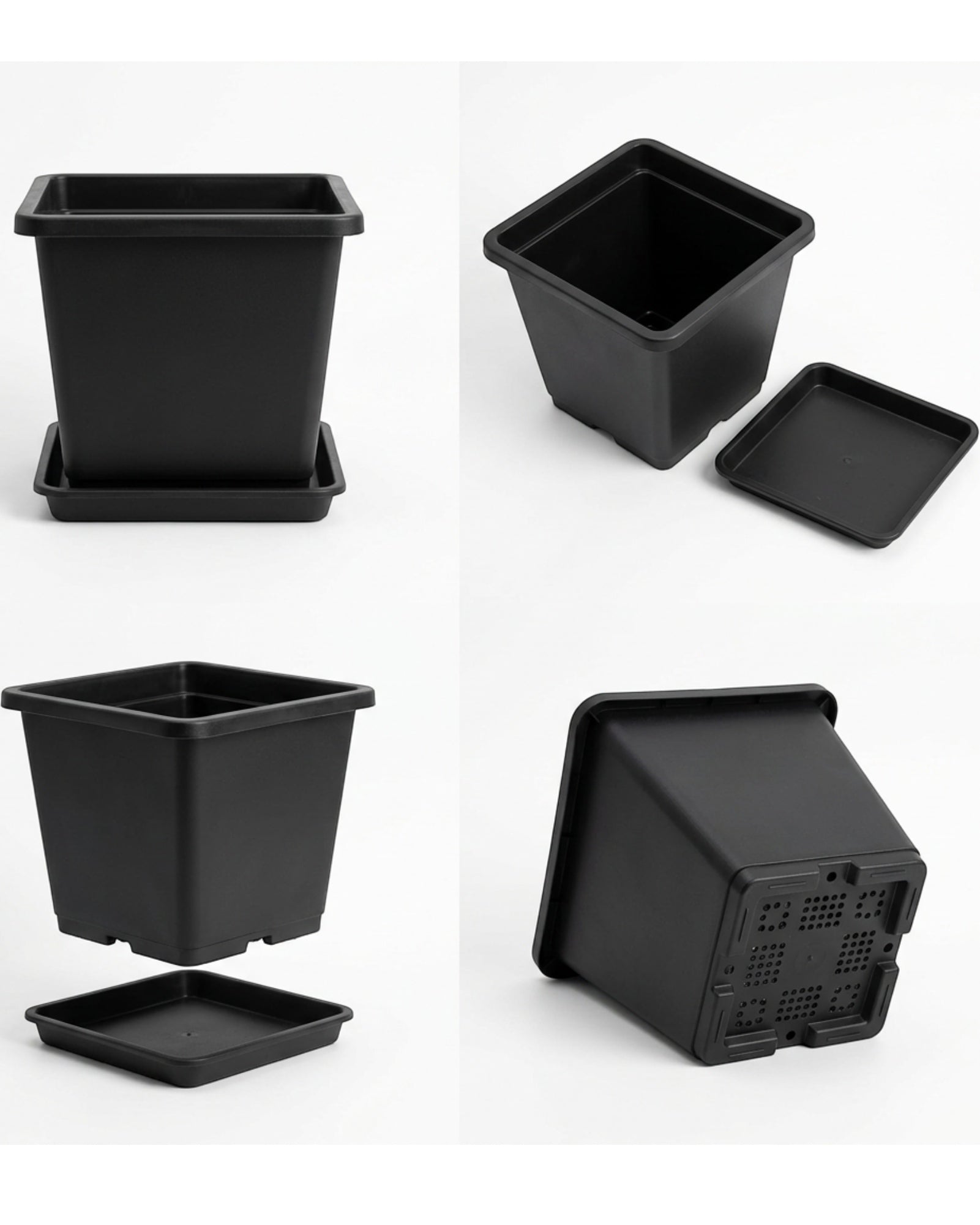 Ridg Square Plastic Planter Black 7 in with Tray