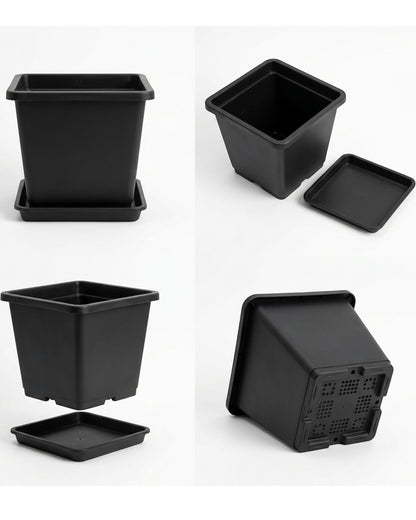 Ridg Square Plastic Planter Black 7 in with Tray
