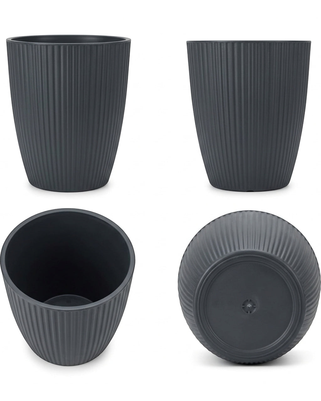 Ridg Tall Ribbed Plastic Planter Charcoal 10 in