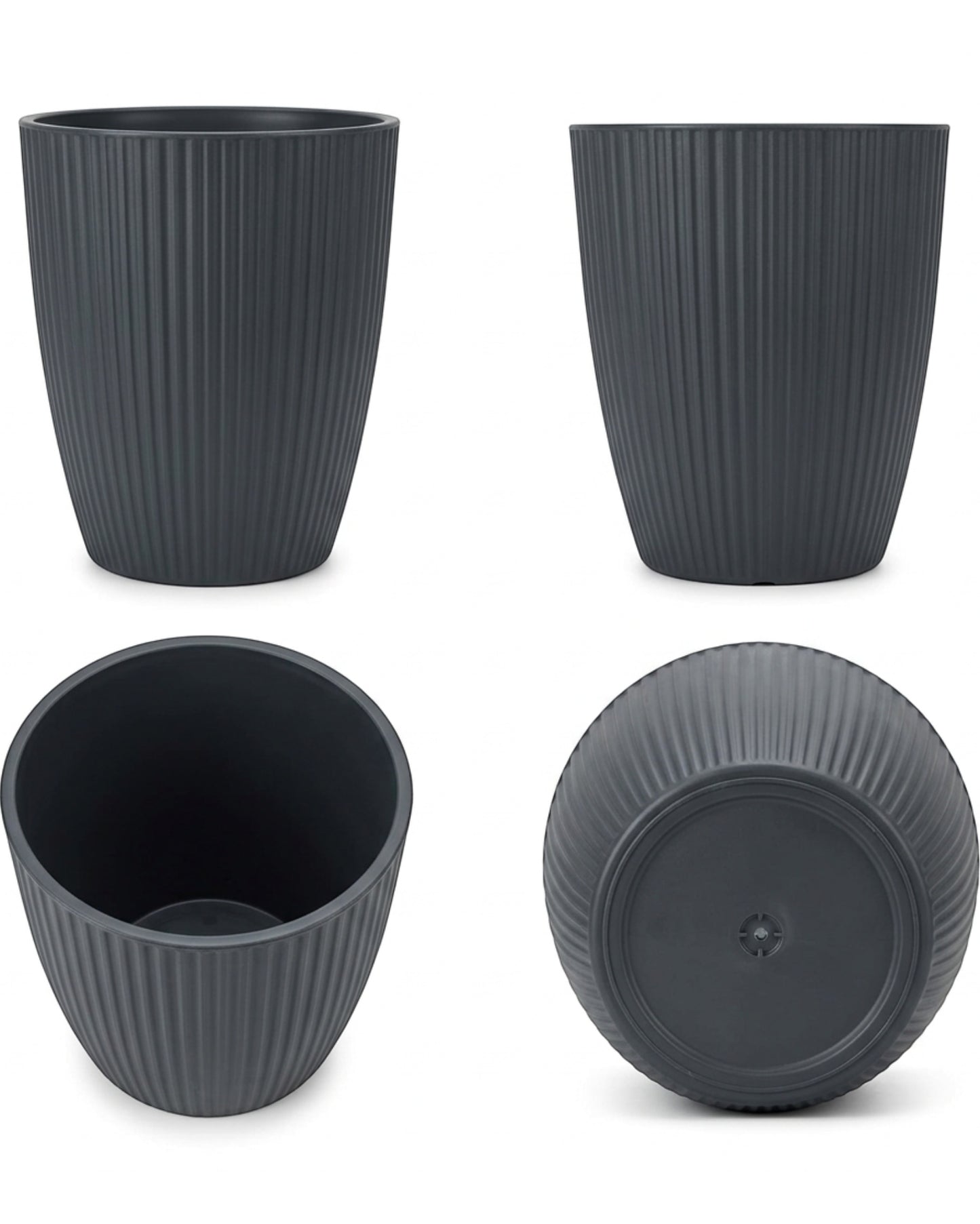 Ridg Tall Ribbed Plastic Planter Charcoal 10 in