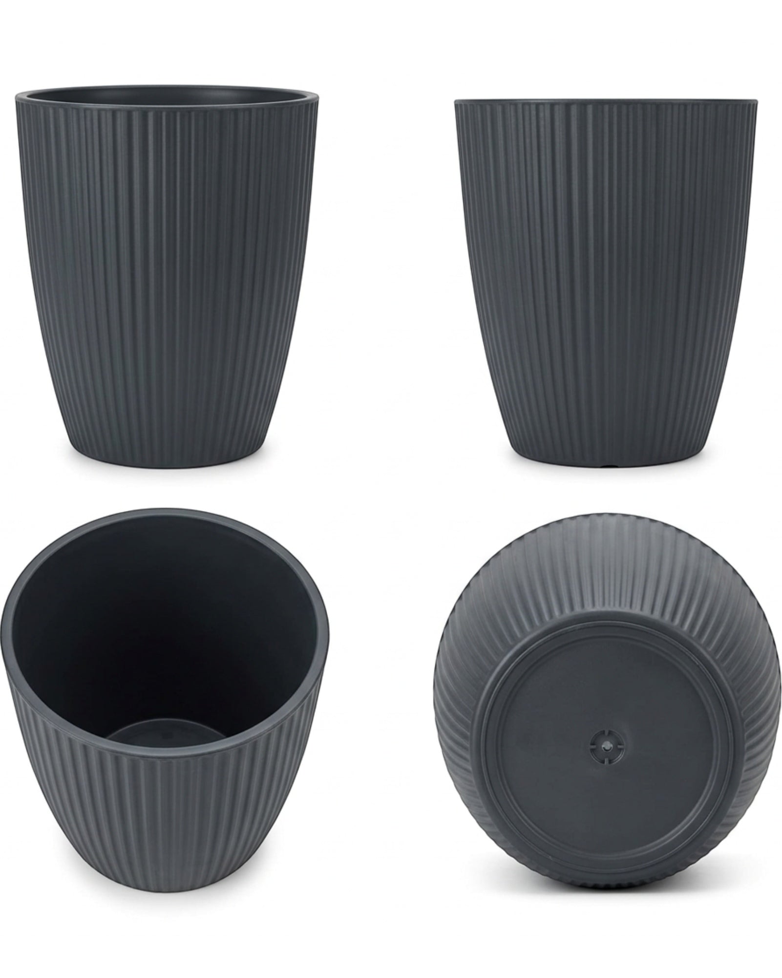 Ridg Tall Ribbed Plastic Planter Charcoal 10 in