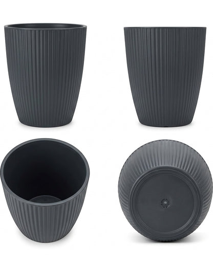 Ridg Tall Ribbed Plastic Planter Charcoal 10 in